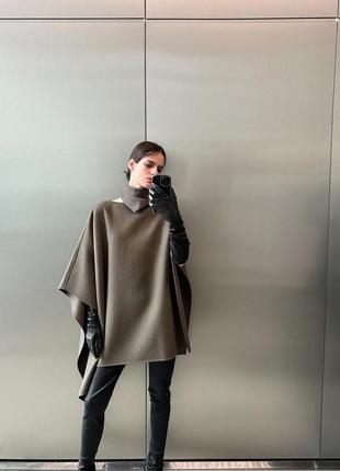 Накидка из смешанной шерстяной ткани с брошкой zw collection8 фото