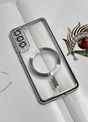 Чехол для samsung s22. серебристый глянцевый цвет, с защитой камеры