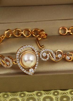 Браслет xuping jewelry сентимент с жемчугом 19 см 8 мм золотистый