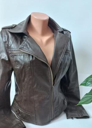 Кожаная коричневая женская куртка нова 44 46 размер orsay