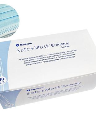 Маски с петлями для ушей medicom safe+mask economy 50 шт, (голубые)1 фото