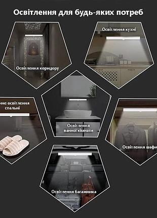 Нічник з датчиком руху 32см на акумуляторі світлодіодний, на магнітах портативний...