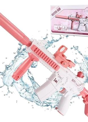 Акумуляторний водяний автомат з прицілом water gun m416 рожевий