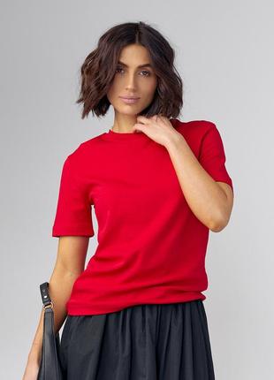 Базова однотонна жіноча футболка — червоний колір, s (є розміри)