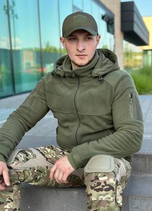 Чоловіча тактична флісова кофта олива з капюшоном куртка військова  флісова кофта тепла олива ,зимова тактична кофта6 фото