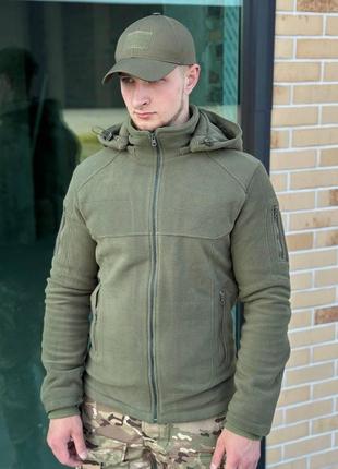Чоловіча тактична флісова кофта олива з капюшоном куртка військова  флісова кофта тепла олива ,зимова тактична кофта2 фото