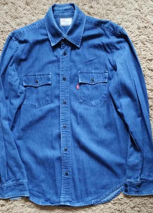 Мужская синяя рубашка джинсовая levis sta-prest размер l