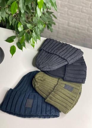 Мужская зимняя шапка puma с подворотом на флисе утепленная покрывает уши разные цвета 52-60 акрил