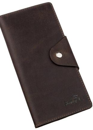 Бумажник вертикальный из винтажной кожи на кнопках shvigel 16180 коричневый