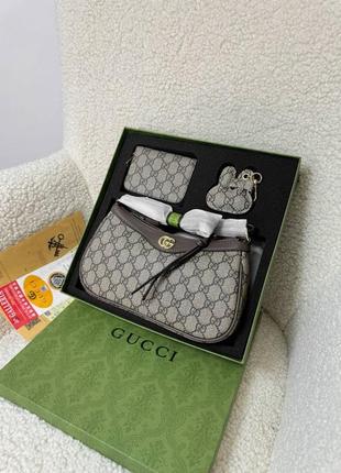 Жіноча брендова шкіряна сумочка та гаманець gucci premium