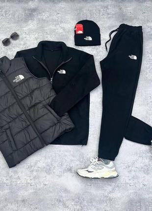Комплект the north face плюш (чорний колір) (костюм+жилетка+шапка)