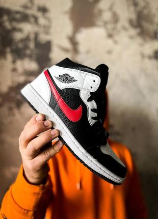 Мужские кроссовки nike air jordan 1 mid "black chile red/white