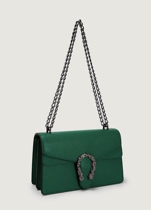 Женская классическая сумка 5854 кросс-боди с железной подковой зеленая2 фото