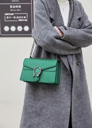 Женская классическая сумка 5854 кросс-боди с железной подковой зеленая10 фото
