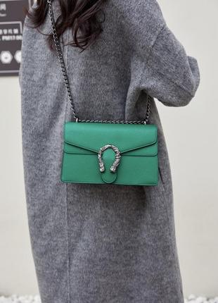 Женская классическая сумка 5854 кросс-боди с железной подковой зеленая7 фото