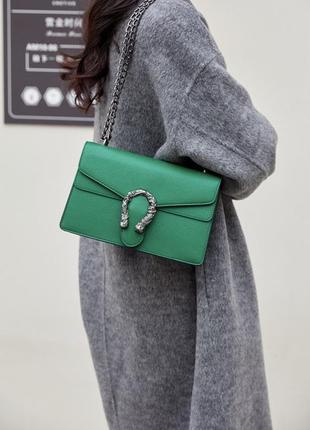 Женская классическая сумка 5854 кросс-боди с железной подковой зеленая8 фото