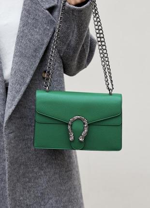 Женская классическая сумка 5854 кросс-боди с железной подковой зеленая9 фото