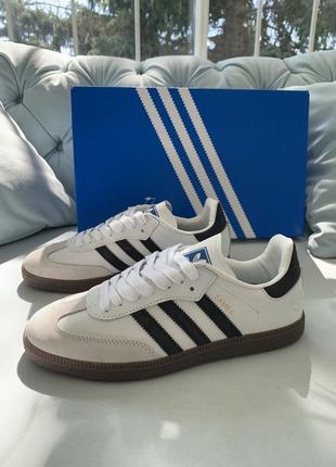 Трендовые женские и мужские кроссовки adidas samba vegan og white black белые 36-45 р