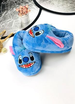 М'які домашні чоловічі тапочки блакитні, тапки-лапки стіч для кигуруми закриті плюшеві