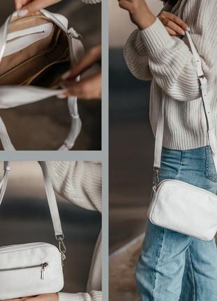 Женская сумка через плечо кожаная стильная белая клатч из натуральной кожи