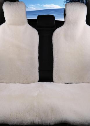 Універсальна накидка чохол на сидіння автомобіля з овчини sheepskin (еко-шерсть) задній комплект білий 50 см1 фото