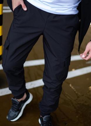 Чоловічі тактичні штани softshell теплі військові штани на флісі з кишенями армійські софтшелл "intruder" чорні