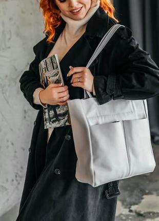 Жіноча сумка через плече шкіряна біла сумка шоппер на блискавці з натуральної шкіри флотар2 фото