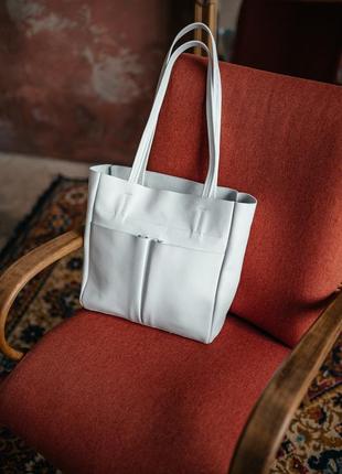 Жіноча сумка через плече шкіряна біла сумка шоппер на блискавці з натуральної шкіри флотар7 фото