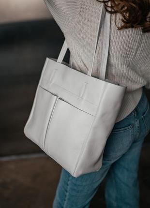 Жіноча сумка через плече шкіряна біла сумка шоппер на блискавці з натуральної шкіри флотар3 фото
