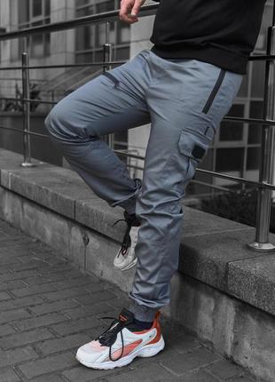 Чоловічі штани intruder grid джогери коттонові штани з кишенями весна-осінь сірі6 фото
