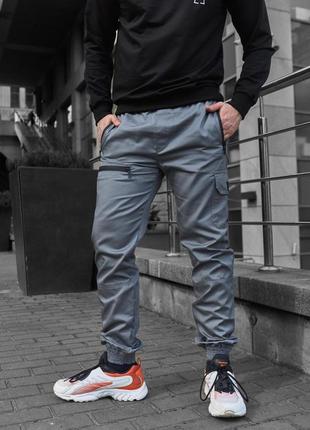 Чоловічі штани intruder grid джогери коттонові штани з кишенями весна-осінь сірі8 фото