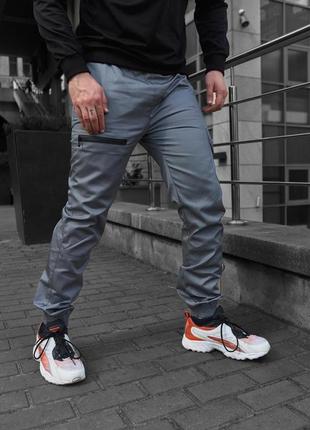 Чоловічі штани intruder grid джогери коттонові штани з кишенями весна-осінь сірі9 фото