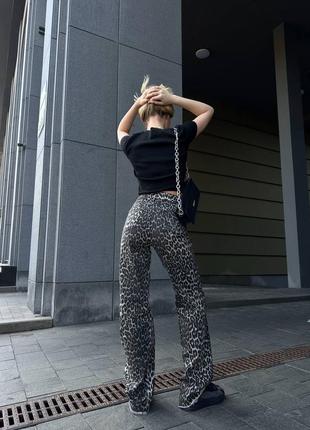 Леопардовые брюки/джинсы/брюки прямого кроя премиум туречня xs s m l3 фото