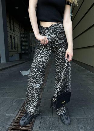 Леопардовые брюки/джинсы/брюки прямого кроя премиум туречня xs s m l9 фото