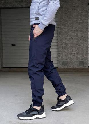 Мужские брюки softshell 'basic' теплые штаны на микрофлисе с карманами и на манжетах софтшелл синие5 фото