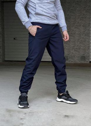 Мужские брюки softshell 'basic' теплые штаны на микрофлисе с карманами и на манжетах софтшелл синие3 фото