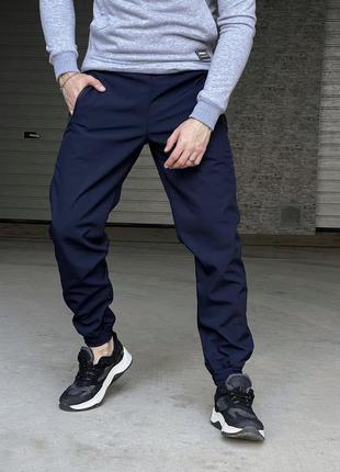 Мужские брюки softshell 'basic' теплые штаны на микрофлисе с карманами и на манжетах софтшелл синие2 фото