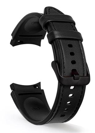 Кожаный ремешок slick для samsung galaxy watch4 classic 42mm / classic 46mm черный 20мм