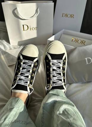 Dior sneakers low black premium черно белая кеда на танкетке в стиле бренда