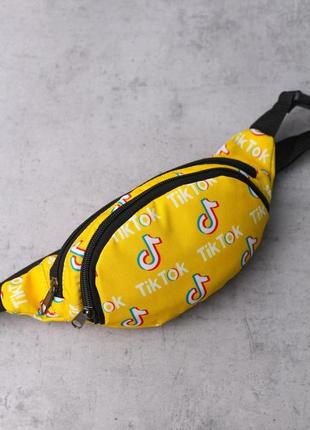 Детская бананка с принтом tik tok поясная сумка для детей с лого тик ток модная текстиль желтая2 фото