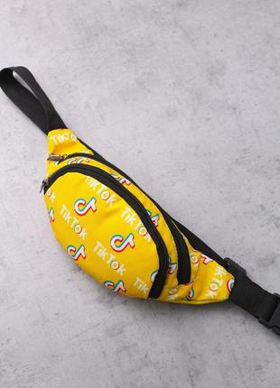 Детская бананка с принтом tik tok поясная сумка для детей с лого тик ток модная текстиль желтая6 фото