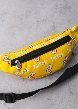 Детская бананка с принтом tik tok поясная сумка для детей с лого тик ток модная текстиль желтая4 фото