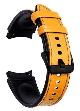 Кожаный ремешок slick для samsung galaxy watch5 44mm желтый 20мм
