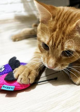 Игрушка для котов и кошек мышка с колокольчиком 8х4 см фиолетовая6 фото