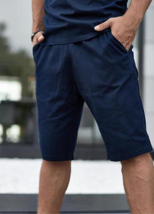 Чоловічі літні шорти flax з льону широкі з кишенями повсякденні сині