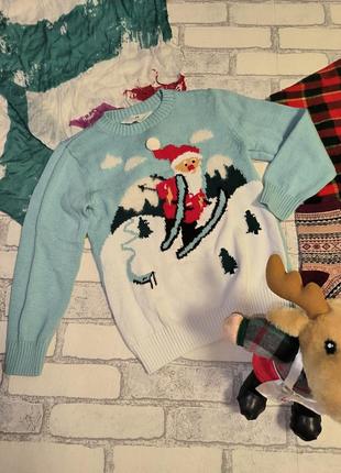 Светр теплий дитячий осінь зима різдвяний принт санта клаус h&m