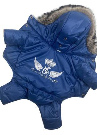 Зимняя одежда костюм для собак, зимний комбинезон для собаки теплый на меху на зиму синий унисекс