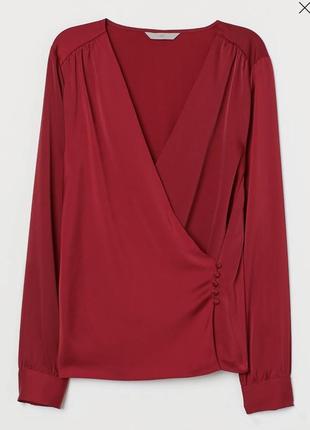 Атласна блуза винного кольору топ від h&m zara mango cos