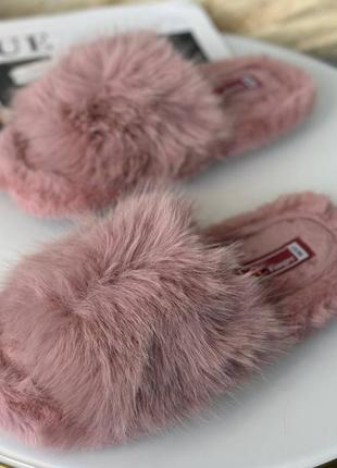 Хутряні тапочки кімнатні домашні тапулі пухнасті з хутром та відкритим носком fangre рожеві