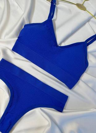 Жіночий комплект нижньої білизни чашки пуш ап базовий комплект білизни для спорту топ і трусики синій